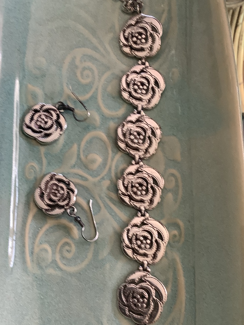 Brighton Silver Rose Link Bracelet with Matching Earrings